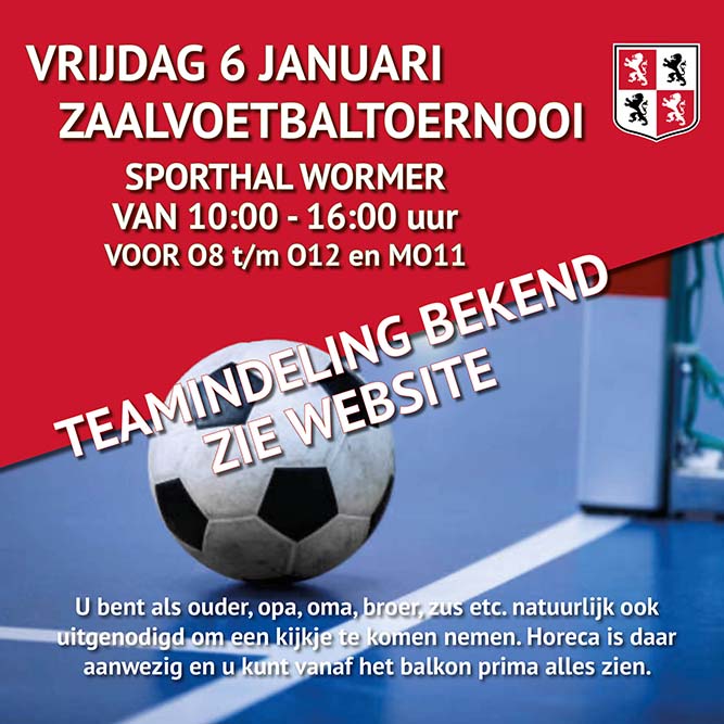 Teamindeling zaalvoetbaltoernooi 6 januari